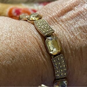 Elegant Gold Bracelet marcasite and citrine color rhinestones 8”